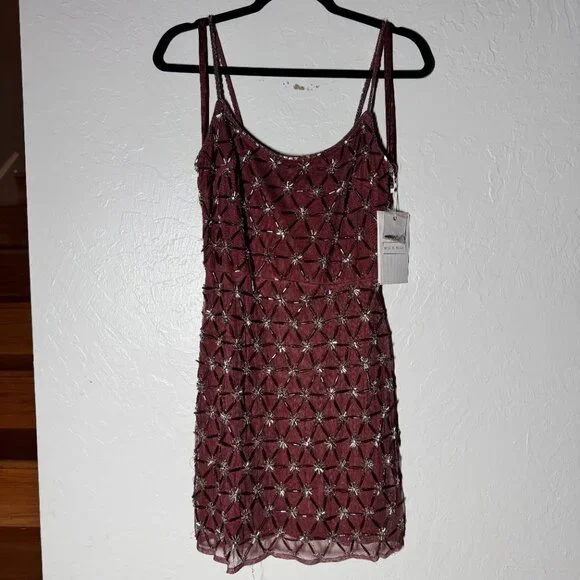 MAC DUGGAL beaded embellished Floral Beaded Rhinestones Mini Dress Size 4  Nwt